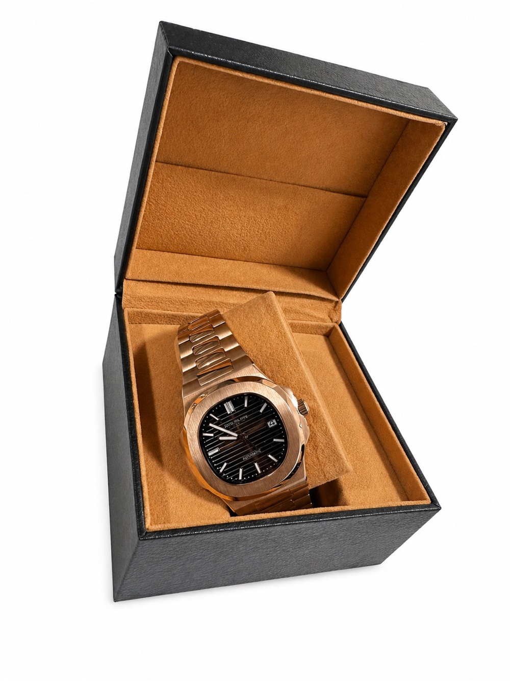 Rose Gold Men's Bracelet Watch with Black Dial